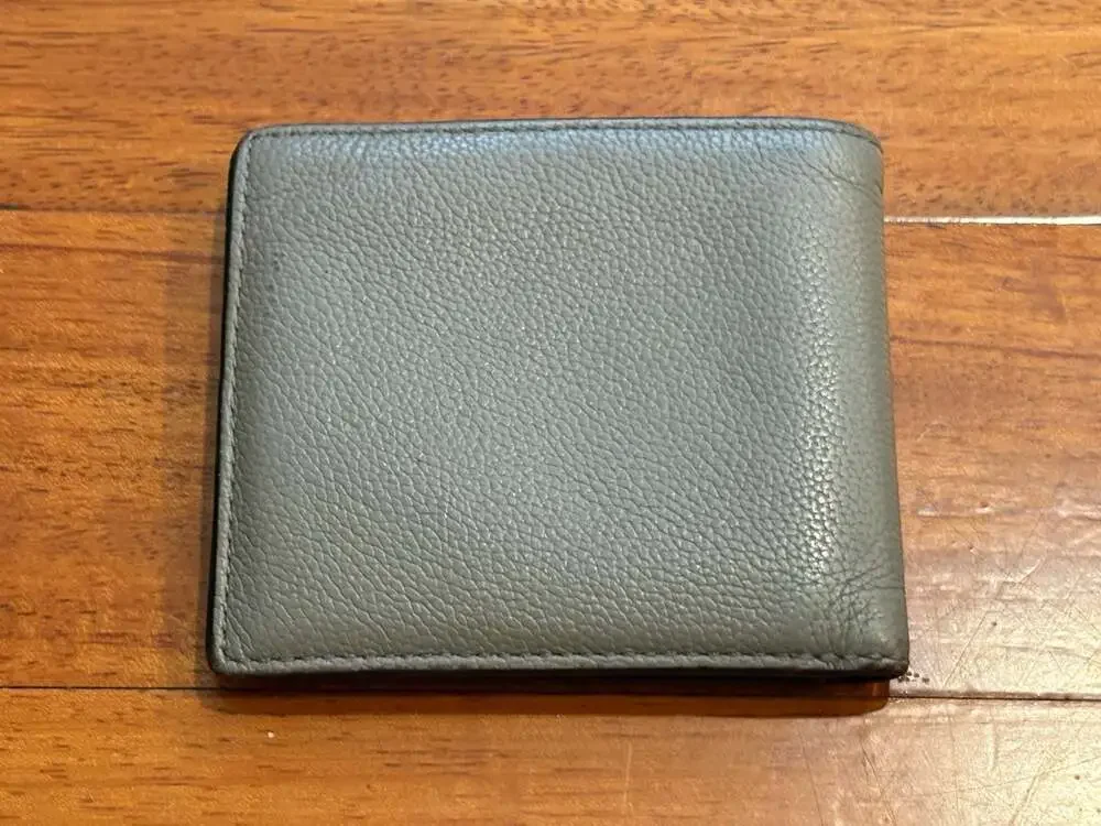 Coach Compact Pebbled Leather Bifold Wallet in Industrial Grey Used Clean